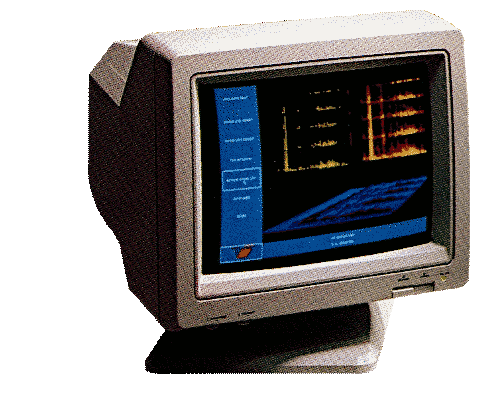 old computer monitor with data visualization programm running
